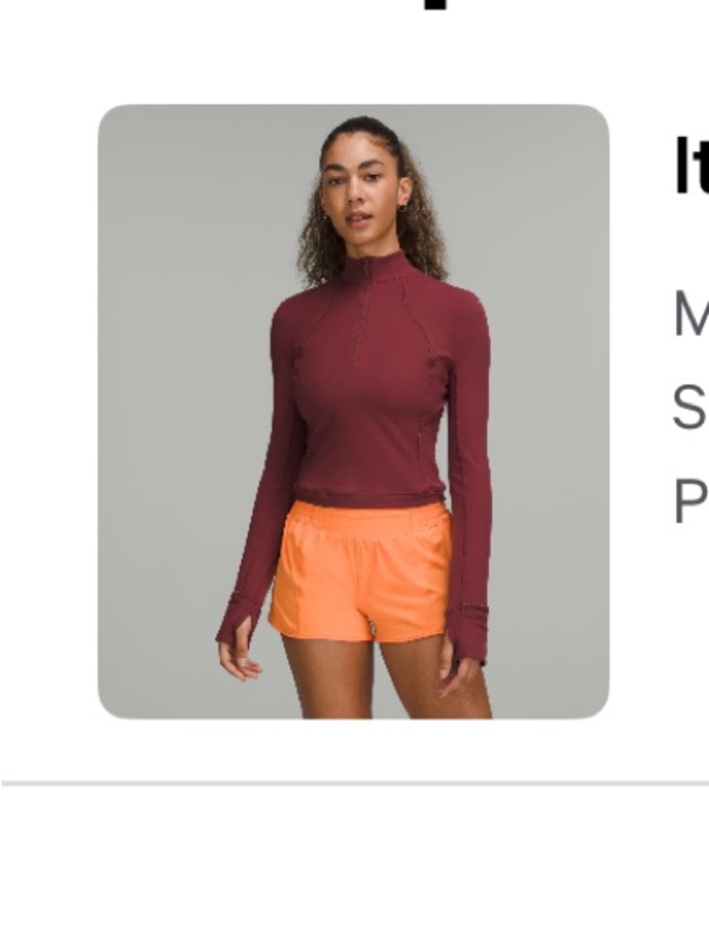 Lululemon it’s Rulu Run Cropped Half Zip size 2 in Mulled Wine